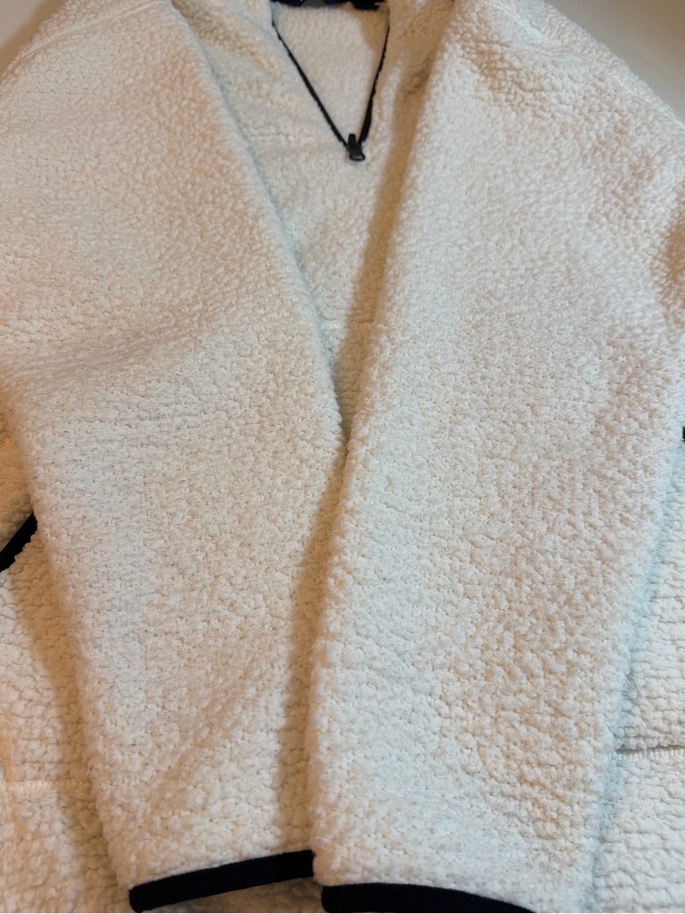 Lands End Cozy Sherpa Fleece Hoodie Ivory Cream Half Zip Pullover Contrast Trim - Picture 9 of 10